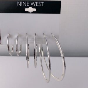 Nine West Silver Hoop Earring Set – Elegant & Versatile (3 Pairs)